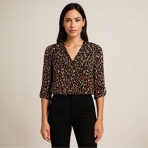 Vici- V-Neck Blouse with Roll-Up Sleeves